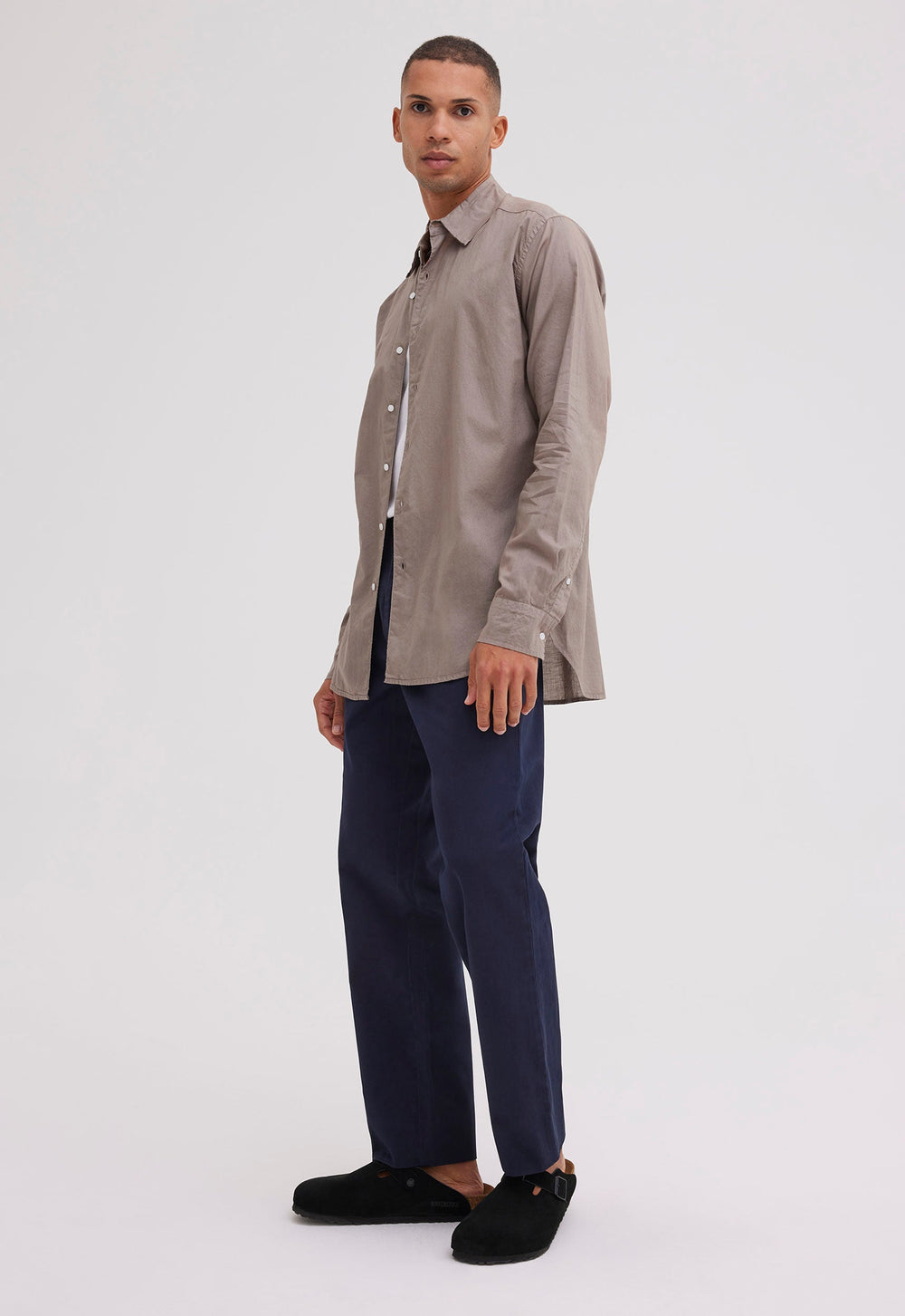 Jac+Jack Folded Collar Cotton Shirt - Gully Neutral